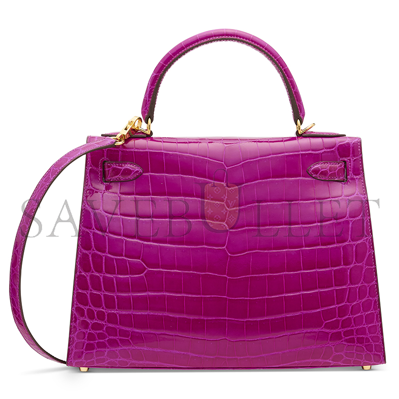 HERMÈS MASTER A SHINY ROSE SCHÉHÉRAZADE NILOTICUS CROCODILE SELLIER KELLY 28 WITH GOLD HARDWARE (28*22*10cm) 